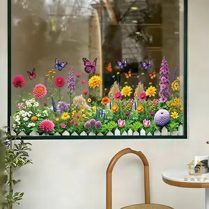 1pc Floral Sticker, Self-Adhesive Window Decal, Home Wall Decor, Fresh Natural Design, Seasonal Art for Spring Summer Holidays