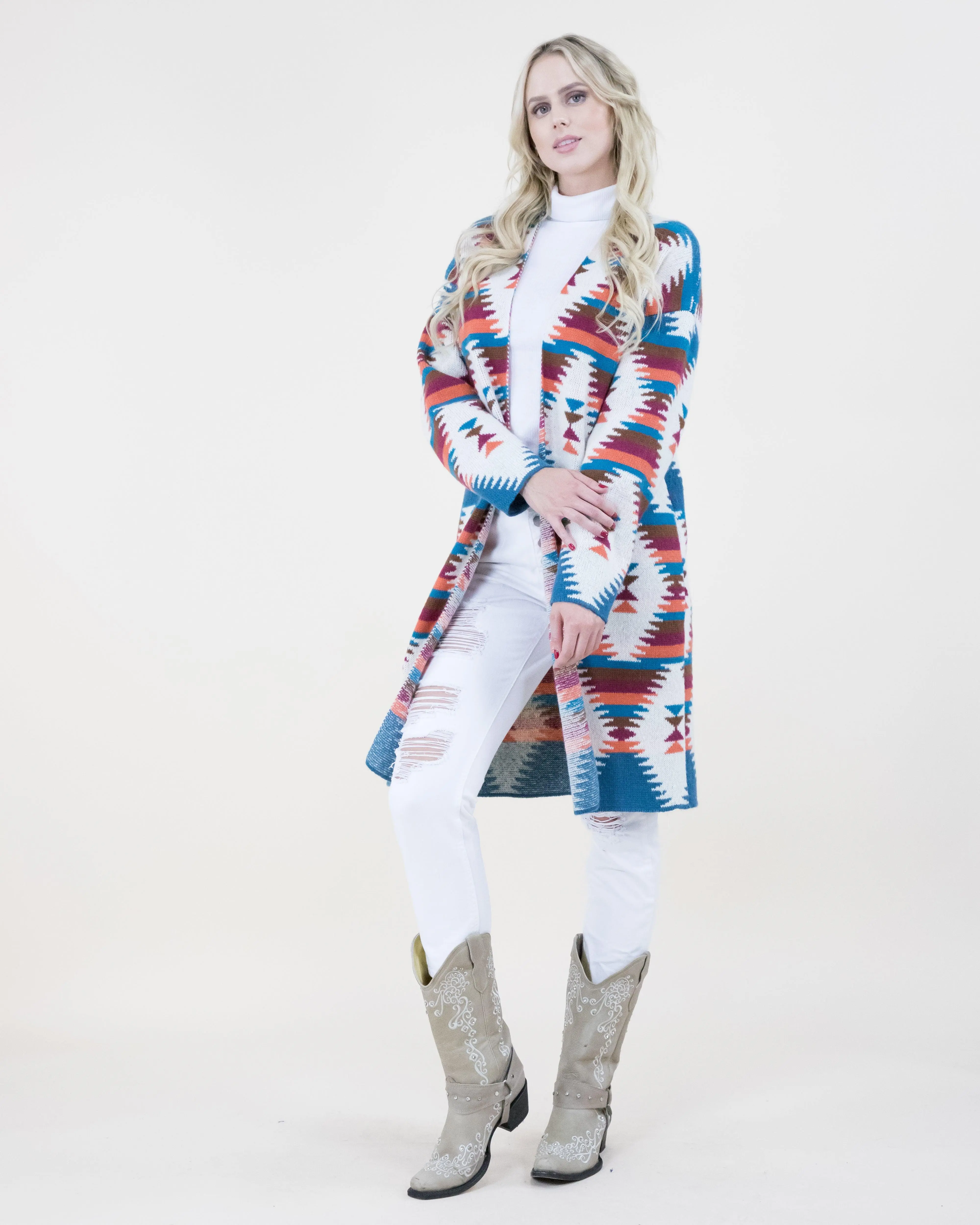 Diamond Pattern Aztec Print Cardigan