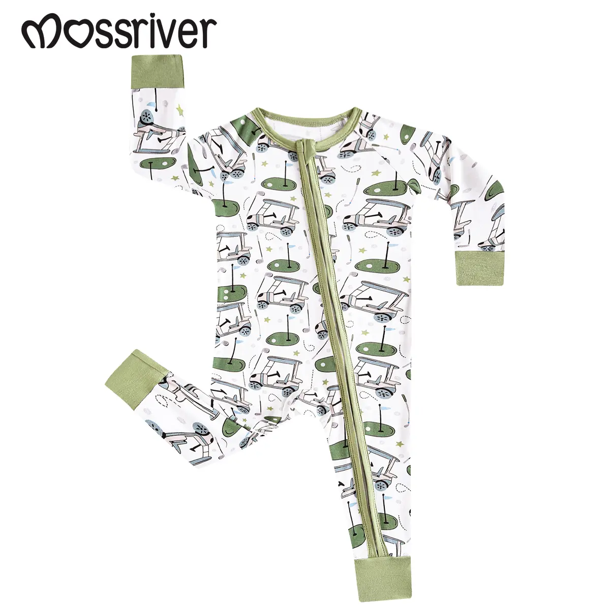 MOSSRIVER Bamboo Baby Pajamas Long Sleeve - Soft Golf Print One-Piece - All Seasons, Great Gift