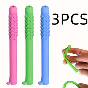 3pcs Medicinal Chewable Breathing Sticks - Smoking Cessation Aid, Stress & Anxiety Relief - Non-Toxic Silicone Chew Sticks with Grip Texture - Pink, Green, Blue Colors - for Nicotine Replacement Relax, Adults & Teens - No Essential Oil Need
