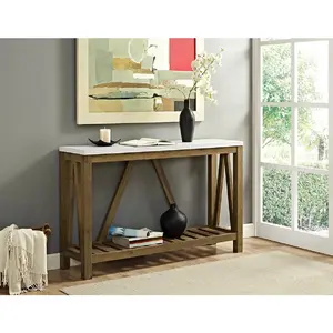 Walker Edison AF52AFTMNW 52 in. A-frame Rustic Entry Console Table - Marble & Walnut