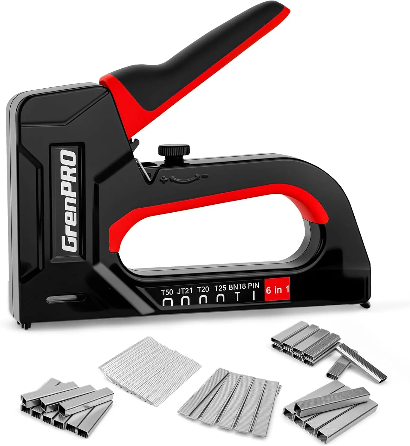 Staple Gun, 6-in-1 Manual Brad Nailer with 5000, Upholstery Stapler Gun for Wood, Carpentry,, Furniture