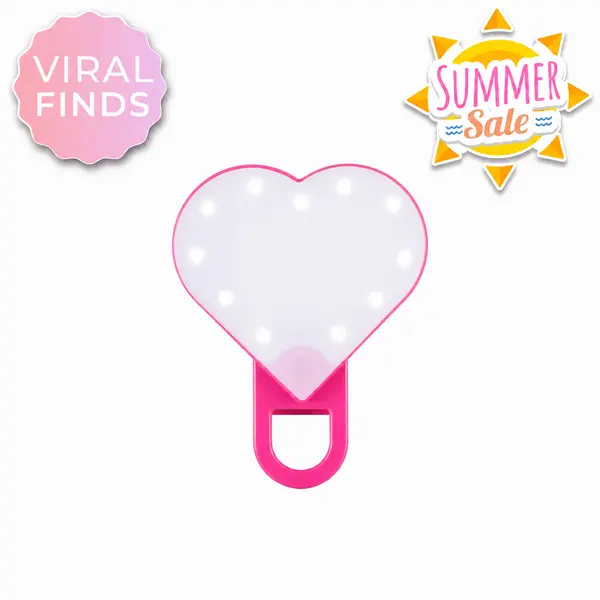 RIKI Sweetheart Clip-On Selfie Light & Makeup Mirror with 5 Adjustable Brightness Settings