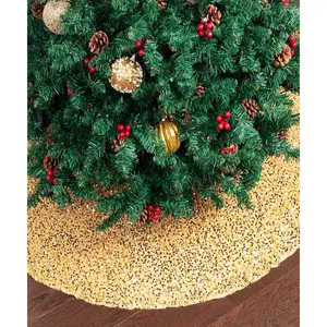 Christmas Tree Skirt and Tree Collar, 24 Inch Sparkly Base Cover, 24.8 Inch Foldable Sparkling Sequin Trees Skirt Collar, Gold Christmas Tree Skirt Gold Sequin Tree Skirt