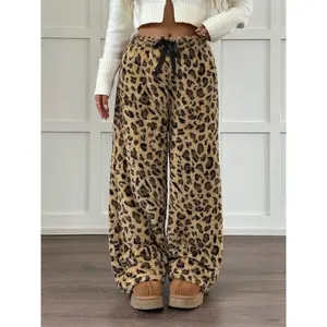 Women's Fleece Lined Leopard Print Sweatpants, Casual Streetwear Hip Hop Rap Dance Motorcycle School Girl Fashion Trendy Sportswear