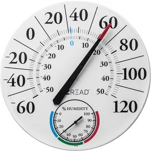 212 MAIN Wall Mount Solar Power Plastic Dial Thermometer - Pack of 6, 12.5" Diameter, White, Non-Wi-Fi Indoor Thermometers, Indoor/Outdoor Temperature Measuring Tool