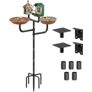 4 Holders Upgrade Bird House Pole with 90inch for Outdoor Bird Feeder Bath, Heavy Duty Adjustable Birdhouse Stand with 4 Plates & 5 Prong Base for Garden, Yard(NO Birdhouse & Birdbath)