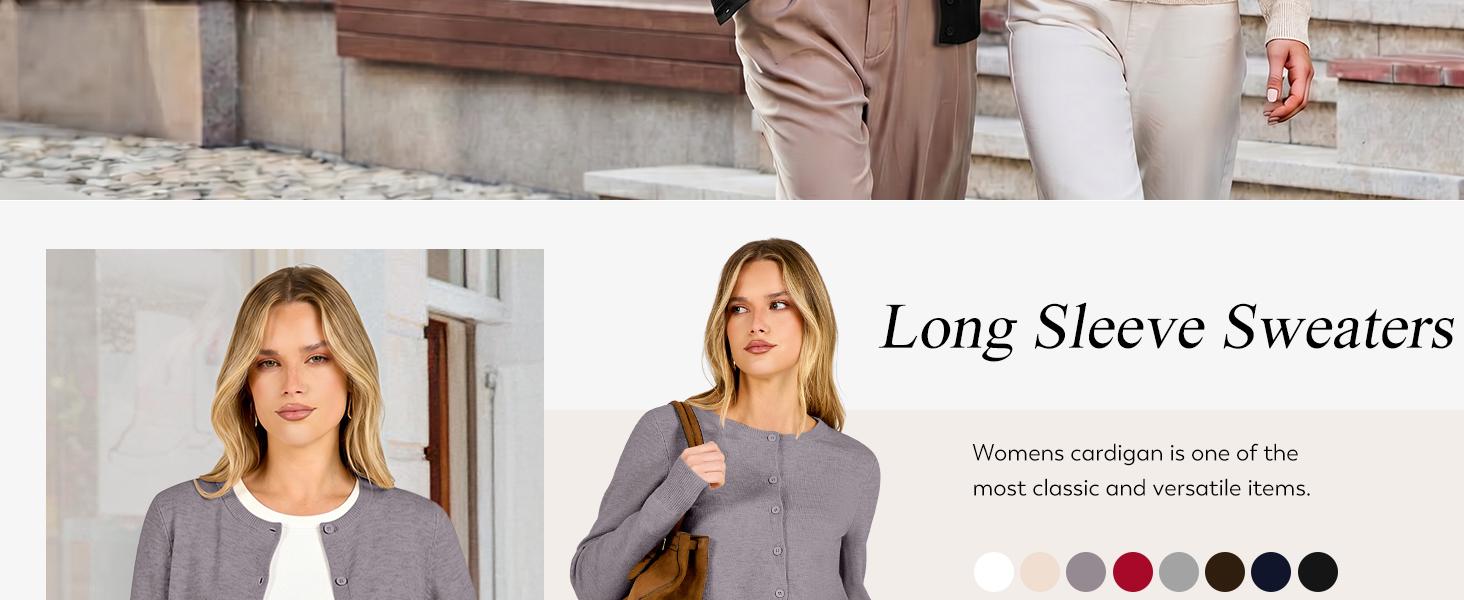 ANRABESS Womens Button Down Lightweight Cardigan Sweaters | Crew Neck Long Sleeve Tops, Striped & Solid Design, Business Casual Work Office Travel, Spring Fall Clothing