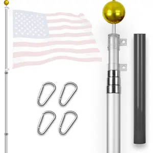 G128 16Ft Telescoping Aluminum Silver Flagpole | In Ground Heavy Duty Telescopic Flag Pole for Commercial/Residential Use | Flag NOT Included