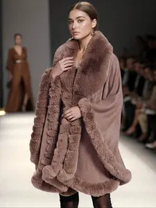 Women's Winter Warm Coat with Large Fur Collar, Simple Fashion Design, Stylish and Cozy Outerwear for Cold Weather