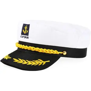 Captain Hat Nautical Sailor Skipper Hat Ship Yacht Boat Sailor Navy Marine Admiral Hats for Halloween Costume Accessory White
