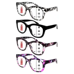 4-Pack Progressive Multifocal Blue Light Blocking Reading Glasses Designed for women with stylish printed frames.Features spring hinges and three adjustable vision settings to accommodate diverse needs.The perfect holiday gift choice