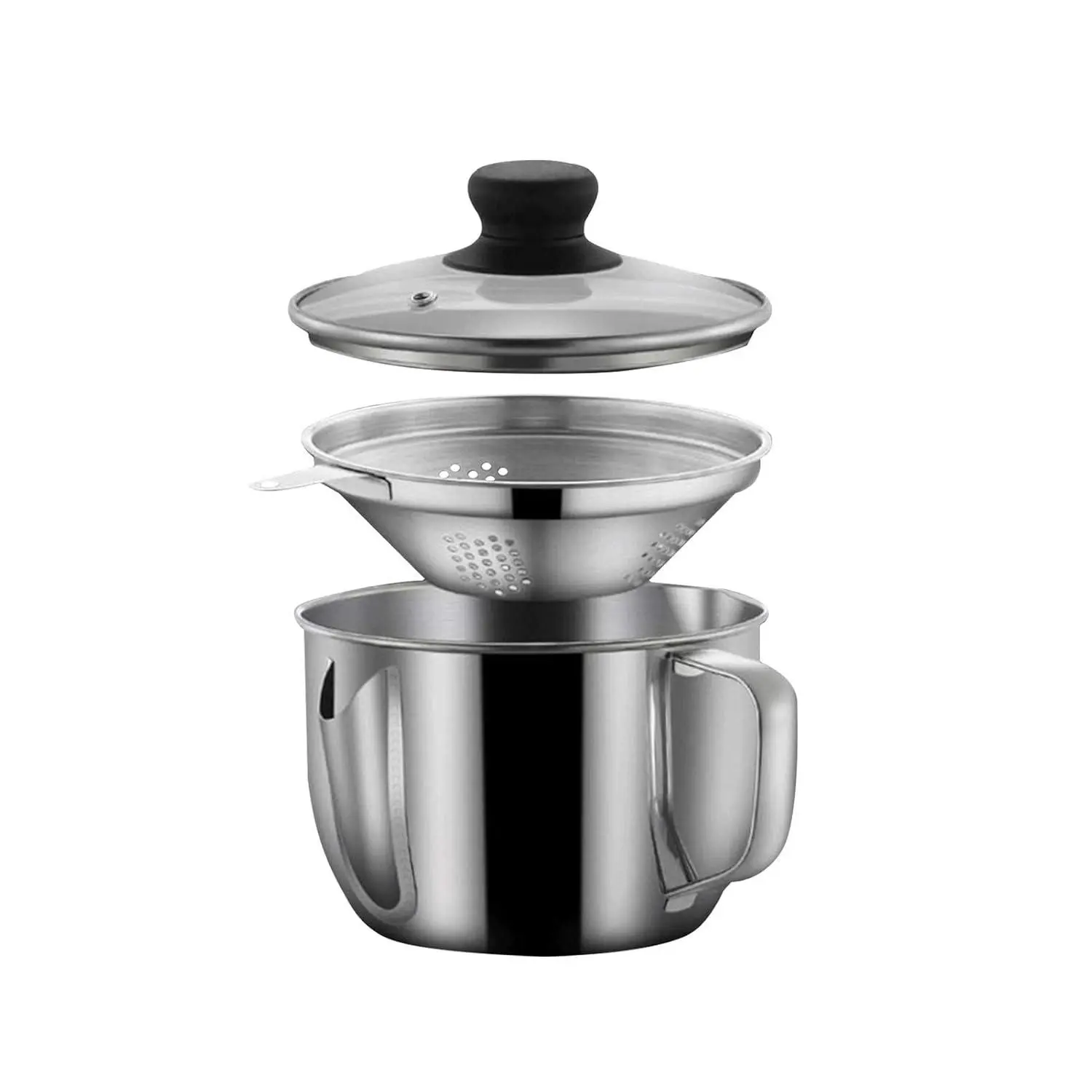 Stainless Steel Fat Separator 4 Cup/1000Ml Gravy Grease Separator With Strainer And Glass Lid, Soup Oil Separator Cup For Cooking, Oil Soup Separator Strainer Pot For Kitchen