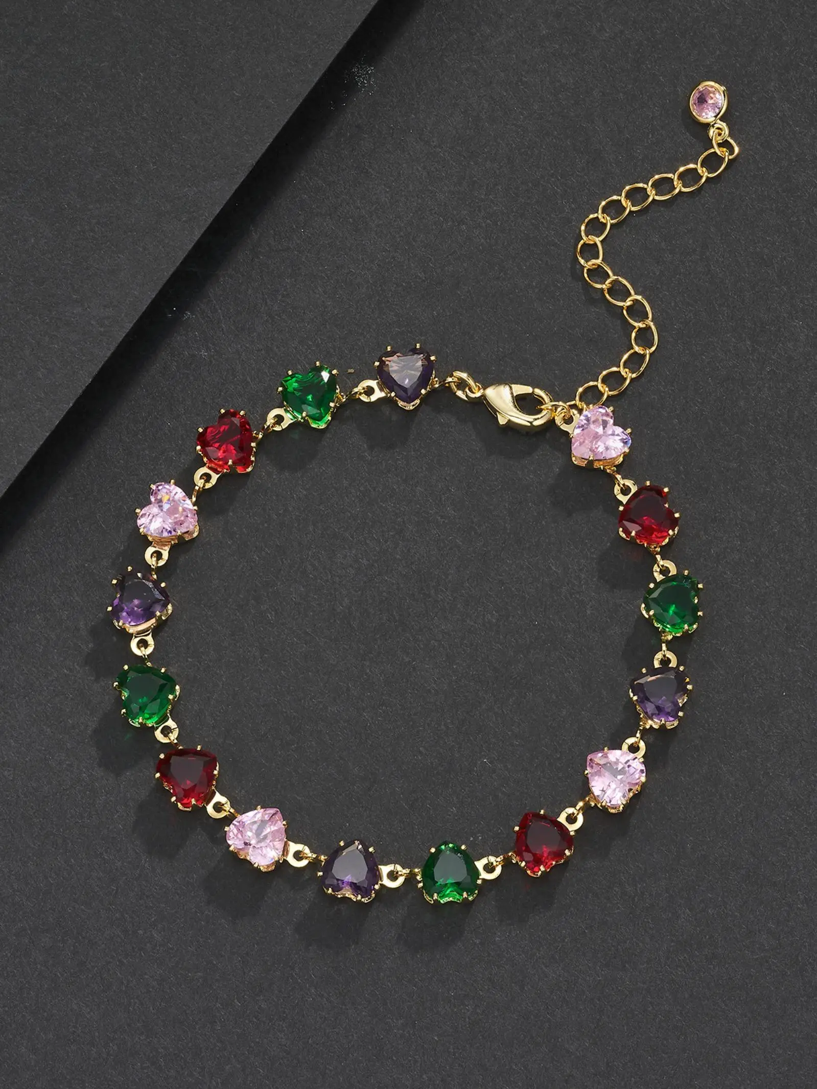 1pc 6mm Colorful Heart-Shaped Hip-Hop Bracelet, Unisex Jewelry Accessory, Fashionable Dopamine Style, Fashion Chic Accessories, Fashion Bracelets, Copper Chain, Metal Plated Gold, Trendy Jewellery Accessories