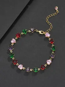 1pc 6mm Colorful Heart-Shaped Hip-Hop Bracelet, Unisex Jewelry Accessory, Fashionable Dopamine Style, Fashion Chic Accessories, Fashion Bracelets, Copper Chain, Metal Plated Gold, Trendy Jewellery Accessories