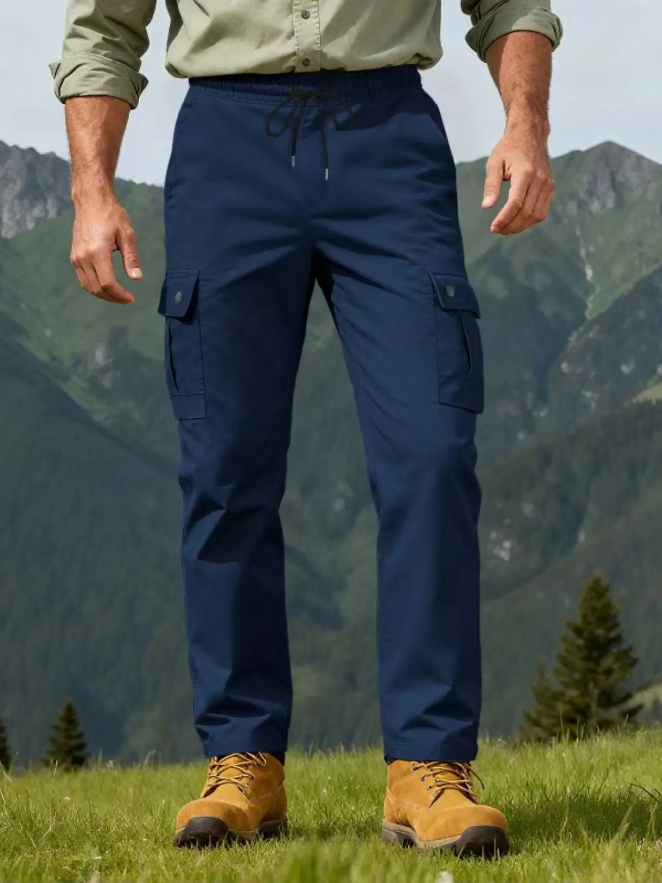 Men's Cargo Pants with Drawstring Waist . Multiple Pockets Outdoor Hiking Trousers, Comfortable Lightweight All-Season Casual Pants for Travel & Daily Wear.Outdoor hunting, exploration, fishing and mountain climbing work pants.