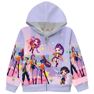 Girls Hoodies Long Sleeve Kpop Demon Hunters Girls Kids Zip Purple Jacket Fall Winter Cartoon Children Sweatshirts Coat Birthday Christmas GiftsAges 4-9