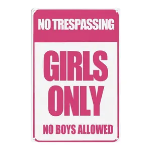 Girls Gifts Funny Only Sign No Trespassing No Boys Allowed Tinplate Sign for Room Bedroom Dorm Wall Decor 8 X 12 Inch Decoration Light Pink Decorative Plaque