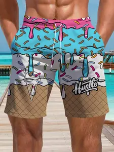Men's Summer 3D Ice Cream Cake Print Shorts, Lightweight Loose-Fitting Casual Shorts, All over Print Clothing for Daily Wear