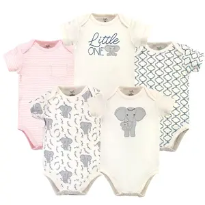 Touched by Nature Baby Girl Organic Cotton Bodysuits 5pk, Girl Elephant, Preemie