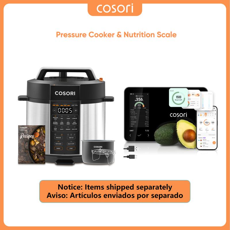 COSORI 9-in-1 Electric Instant Pot Pressure Cooker 6-Qt & Nutrilens R001S AI Scan Smart Nutrition Kitchen Scale Bundle – Digital Kitchen Scale with Type-C Charging & Bluetooth, Accurate Nutritional Analysis, Multi-Use Rice Cooker, Sauté, Sous Vide
