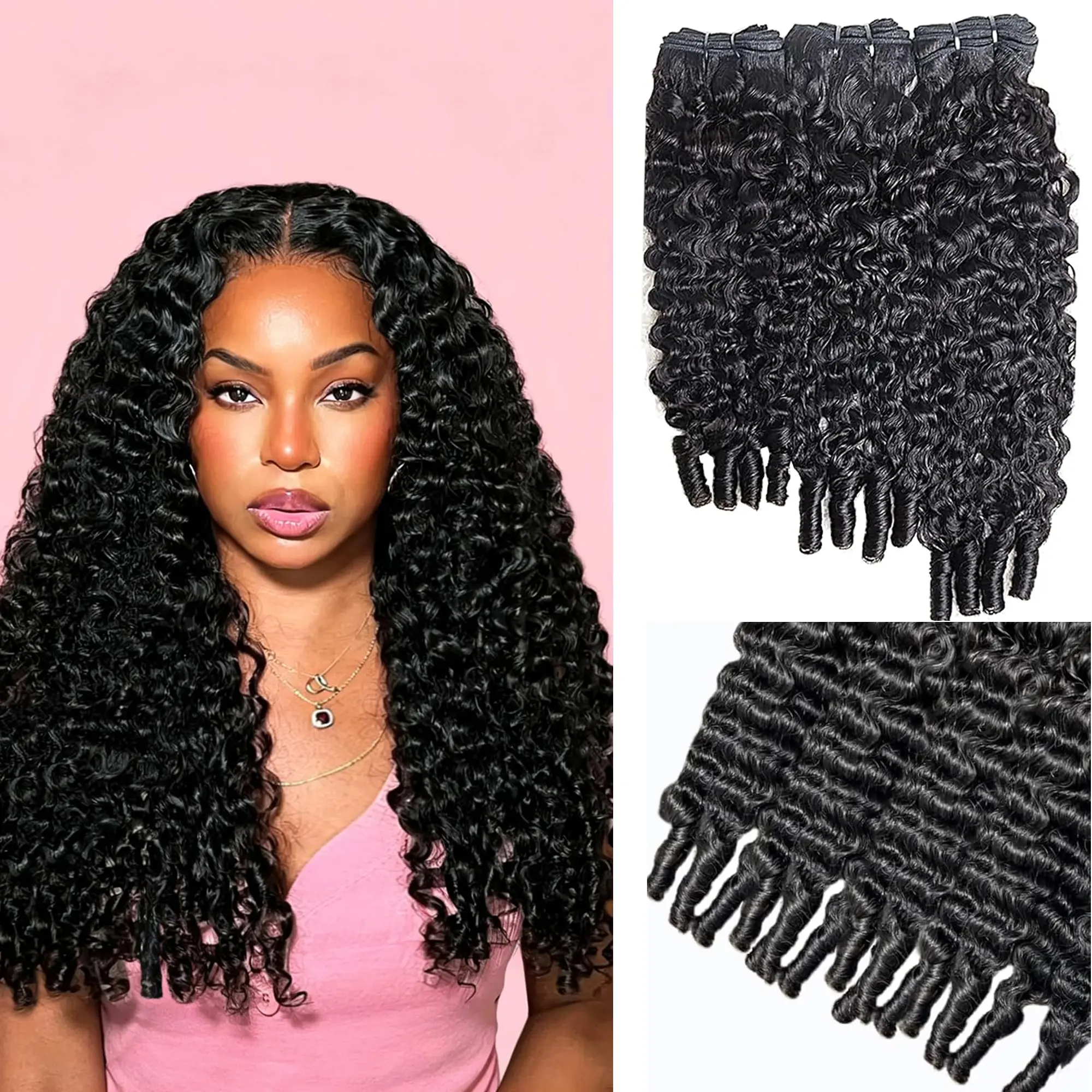 16 18 20 Inch Burmese Curly Bundles Human Hair 3C4A Quick Weave Spiral Curly End Quick Weave Deep Wave Hair 3 Bundles in Double Weft Hair Extension For Black Woman Natural Black