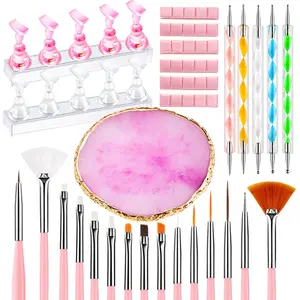 Nail Art Tools 24Pcs Set,2 sets Nail Stand,Nail Art Brush,Resin Nail Art Palette,5 Pcs Nail Art Sculpture Pen,Dotting Pen Tools Nail Art Kit for Nail Art DIY