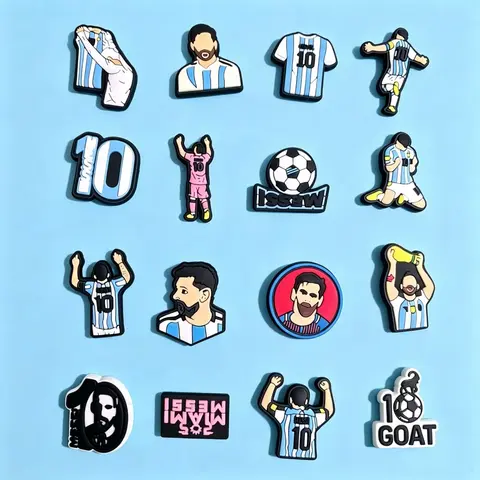 16-Pcs Soft Waterproof Soccer Football Theme Goat Number 10 Diamond Small Shoe Charms, Cute Shoe Decorations for Sneakers & Clog Sandals, Birthday Footwear Decor Gift for Soccer Fans