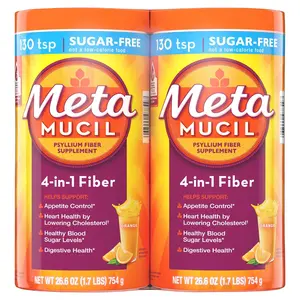 Metamucil 4-in-1 Psyllium Husk Fiber Powder, Sugar Free Orange Flavor, 26.6 oz, 2-Pack Healthcare Dietary Supplement for Digestive Health & Heart Support