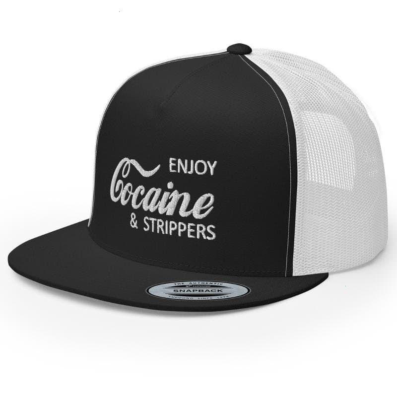 Enjoy Cocaine and Strippers Premium Trucker Hat High Crown Flat Bill Adjustable Cap