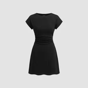 Cider Cotton-blend Round Neckline Ruched Mini Dress Crewneck Womenswear SwimWeek