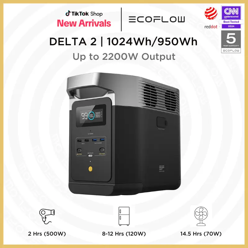 EF ECOFLOW DELTA 2 Series Portable Power Station, LFP Battery, USB-C Output, Solar Generator