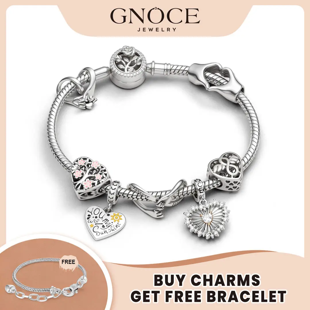 GNOCE Charm Bead for S925 Bracelets - Cubic Zirconia and Enamel, Loving Heart and Infinity Sign Bracelet and Necklace Charms for Women and Girls, Finger Heart Beads Fit Snake Bracelets and Necklaces White Round Cute Love Crystal Thin