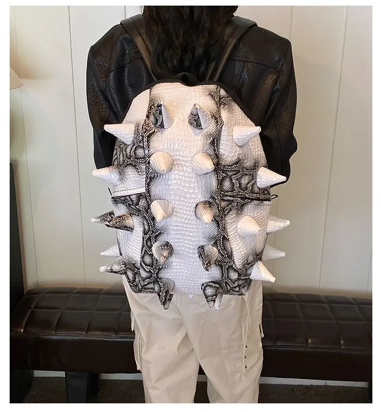 Men's 3D Spiky Dinosaur PU Backpack - Water-Resistant, Unisex, Punk Y2K Alt Style, Large Capacity, Casual Shoulder Bag for Travel Cycling