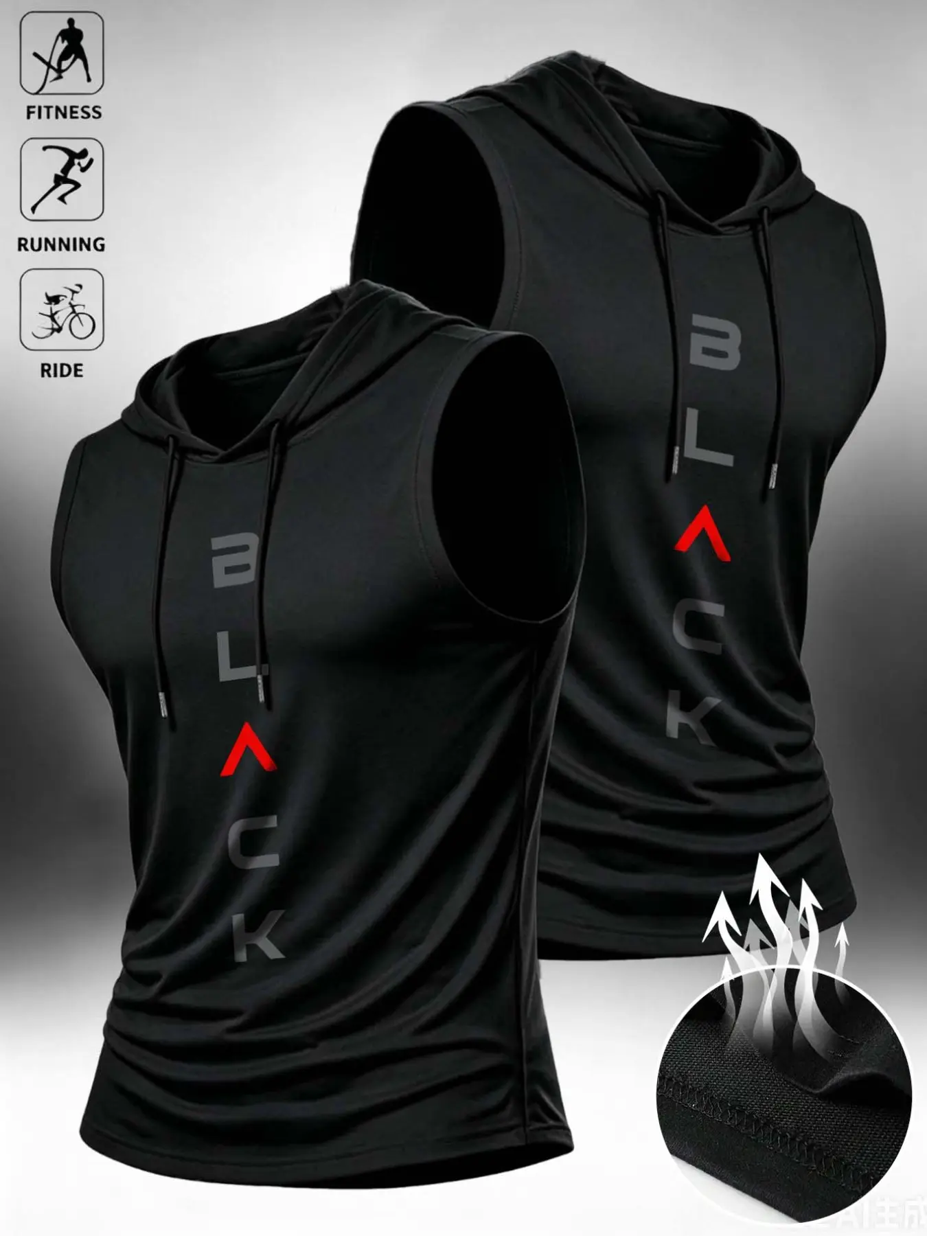 Men's Casual Sporty Drawstring Hooded Vest Set, Casual Athletic Style, Fitted Design, Letter Print, Comfortable Daily Wear, Casual Comfy Workout, Multifunctional Fitness Essential, Casual Workout Tops
