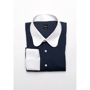 Egyptian Navy Blue Light Weight 80's Poplin Shirt - White Club Collar