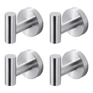 WOWOW Wall Mounted Bathroom Round J-Hook Robe/Towel Hook in Stainless Steel Bruhsed Nickel (4-Pack)