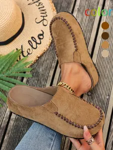 Women's Suede Mule Slippers, Vintage Casual Style, All-Season Versatile Comfort Shoes, Easy Match for Streetwear/commute