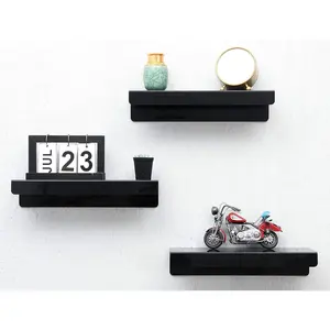 IEEK 15 Inch Black Acrylic Floating Wall Ledge Shelf,Wall Mounted Nursery Kids Bookshelf,5MM Thick Home/Office/Bathroom Storage Shelves Display Organizer Set of 3