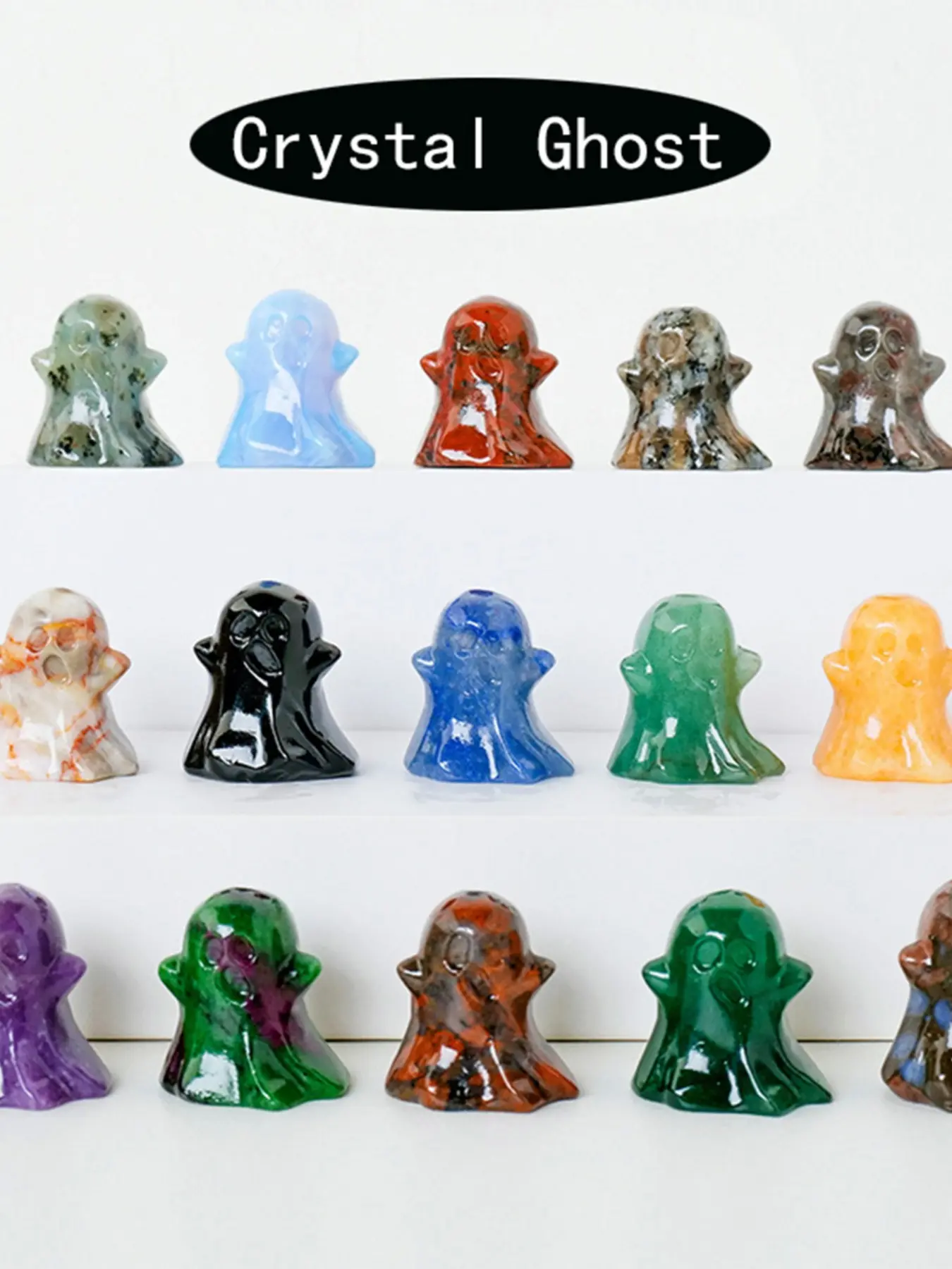 Halloween Crystal Stone Carving Ornament, Crystal Carvings, Crystal Ornaments, Ghost Souvenir Gift, Unique Home Decor Accessory, Perfect for Festive Celebrations