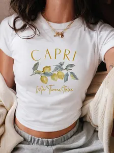 Capri Mar Tirreno Baby Tee Crop Top, Trendy Women’s Graphic Tee, Aesthetic Y2K Fitted Shirt, Cute Casual Streetwear Top Gift for Tattoo Lovers