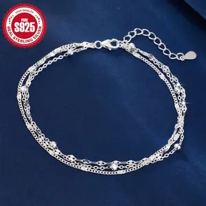 Elegant 925 Sterling Silver Triple Layer Bead Chain Bracelet with Lip Fork Design, Minimalist Silvery Fashion Jewelry for Women, Hypoallergenic, Perfect for Daily Wear And Gifting friendshipbracelets bracelet stack bracelets for women