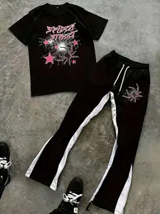 Men's White "Spider Street" Graphic Oversized Tee & Flare Pants 2-Piece Streetwear Set| Y2K Streetwear