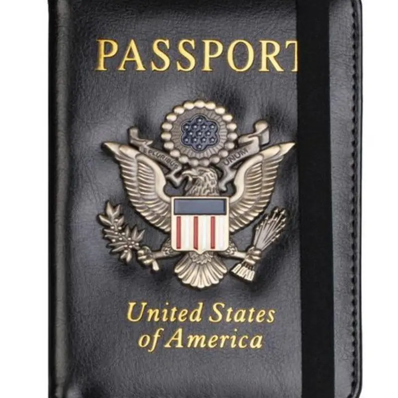 Eagle Print Card Holder Cash Passport Wallet PU Leather Money Bag with Elastic Rope, Unisex, Perfect Holiday Gift for Christmas & Halloween, Passport Cover