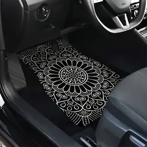4pcs Mandala Pattern Car Floor Mats, Polyester-Polyester Fiber Material, Anti-Slip Full Set, Front and Rear Carpet, Car Interior Accessories
