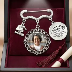 Graduation Walking Beside You Memorial Graduation Pin, Personalized Custom Photo Cap Charm, Remembrance Tribute Tassel Accessory Gift