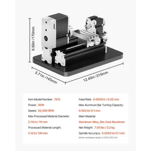 VEVOR Didactical Mini Metal Lathe Machine, 2.76x 5.12 in, 36W Power Metal Lathe, 20, 000 RPM Speed, with 3-jaw Chuck, Aluminum Alloy Handwheel, for Processing Precision Parts Soft Metals Wood Plastics