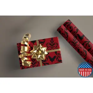 Gothic Bat Gift Wrap Red Damask , Dark Academia Aesthetic Wrapping Paper, Spooky Halloween Birthday Christmas Valentines Day Wrap