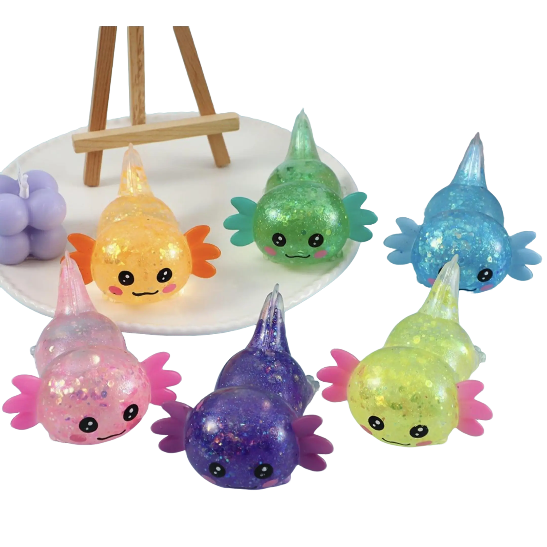 Pink Glitter Galaxy Axolotl Squishy - Oddly Satisfying Fidget Stress Relief Toy for Sensory Issues, Colorful Orbeez Beads Pink Squishy Bead Toy cute land
