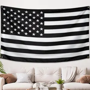 WHGJ Black and White American Flag Tapestry USA Vintage Flag, 60″W x 40″L Heavy Duty Polyester, Hippie Wall Hanging Decor for Dorm Living Room College Bedroom, Indoor Outdoor